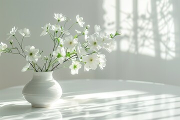 beautiful white flowers in a white vase - obrazy, fototapety, plakaty
