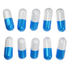 Capsules Medicine Pill White And Blue PNG illustration 3D rendering