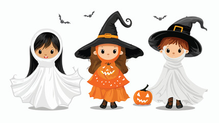 Cute Children Disguised for Halloween Isolated on White