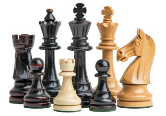 Wooden chess pieces, cut out - stock png.