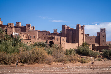 Landscape view of UNESCO world heritage Berber village Ait Ben Haddou in Atlas Mountains Morocco 