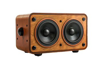 Wooden bluetooth speaker with dual drivers, cut out - stock png.