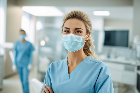 Female Healthcare Professional With Mask In Hospital Setting