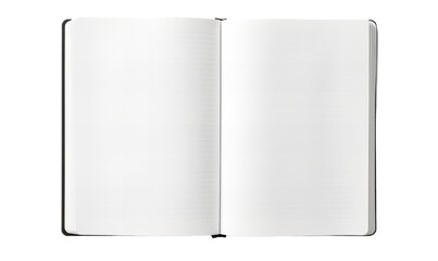 Top view of the open white notebook on transparent background.
