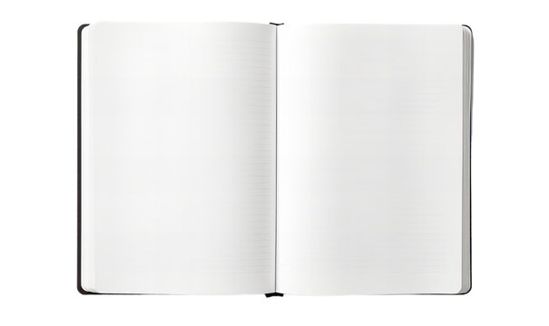Top view of the open white notebook on transparent background.