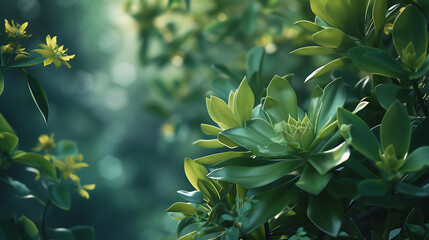 Planta suculenta vibrante em destaque contra um fundo suave de folhas e flores em closeup