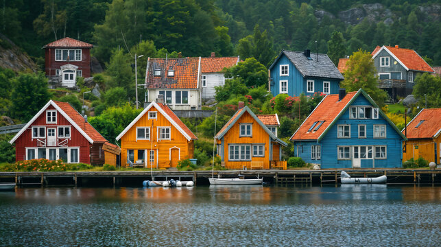 Colorful Waterfront Scandinavian Style Houses.