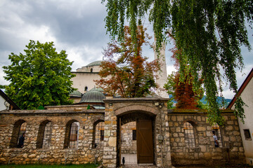 Serene Courtyard of Gazi Husrev-beg Mosque in Sarajevo, Bosnia and Herzegovina