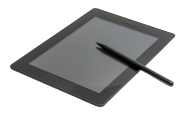 Graphics tablet with stylus for digital design, cut out - stock png.