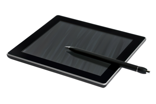 Graphics tablet with stylus for digital design, cut out - stock png.
