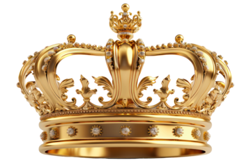 Ornate golden royal crown, cut out - stock png.
