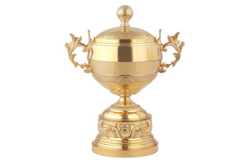 Fototapeta na wymiar Elaborate golden trophy cup, cut out - stock png.