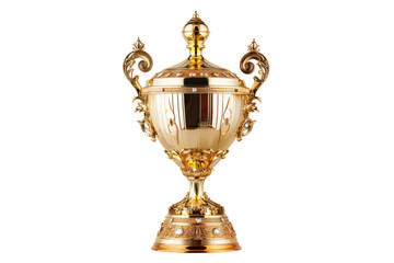 Fototapeta na wymiar Elaborate golden trophy cup, cut out - stock png.