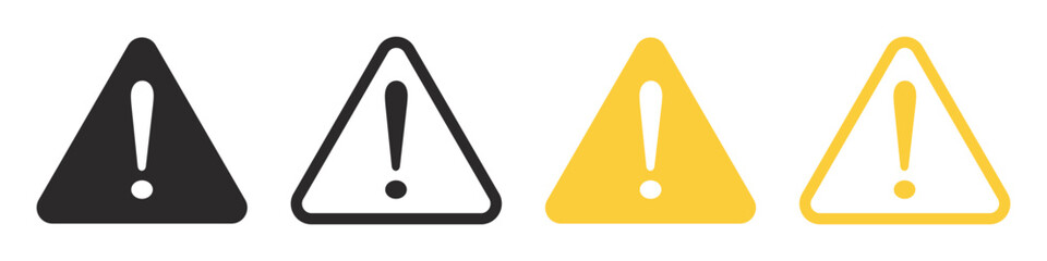 Set of caution signs. Caution alarm, fatal error message, exclamation mark. Triangle and circle warning, alert symbol. Vector. EPS10.