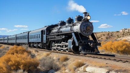 Obraz premium Capture the breathtaking scene of a steam locomotive in the high canyon of the wild west