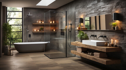 Modern shower room.  Stylish bathroom - obrazy, fototapety, plakaty