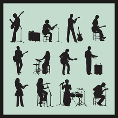 silhouettes of people with instruments