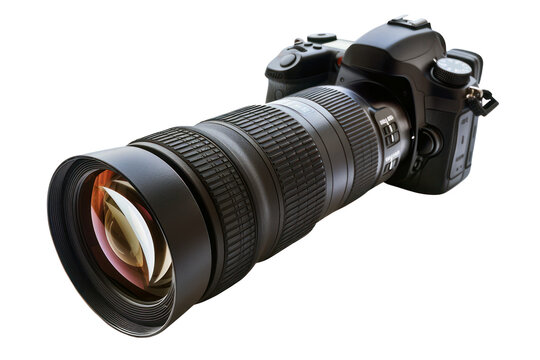 High-resolution camera with zoom lens, cut out - stock png.