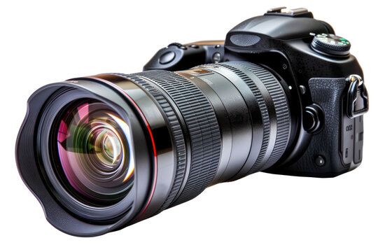 High-resolution camera with zoom lens, cut out - stock png.