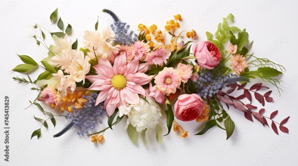 Poster generative ai a carefully arranged bouquet showcasing a mix of exotic and traditional flowers on a c