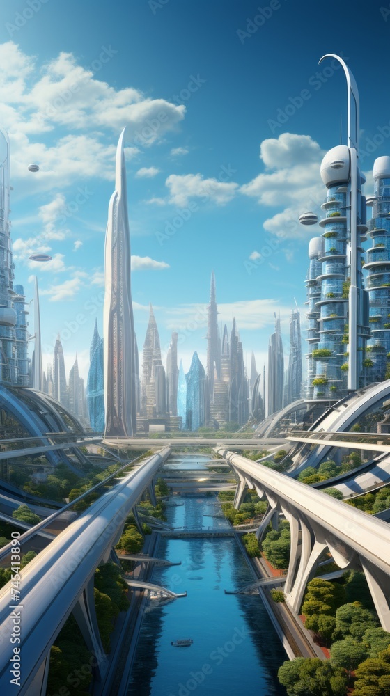 Aufkleber generative ai a city of the future showcasing domed structures, sleek monorails, and advanced ai inf