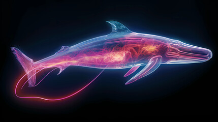 Whale Animal Plexus Neon Black Background Digital Desktop Wallpaper HD 4k Network Light Glowing Laser Motion Bright Abstract