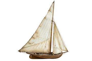 Detailed model sailboat with intricate rigging, cut out - stock png.