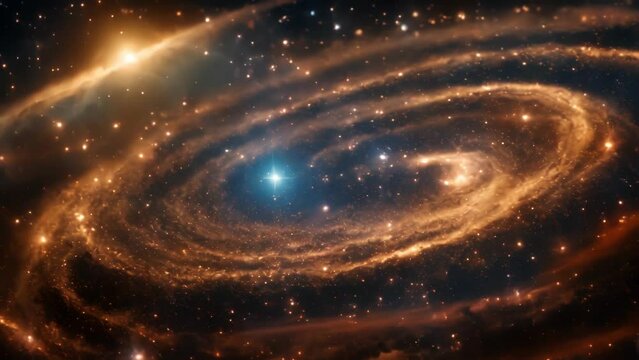 A swirling galaxy ablaze with stars paints the vast darkness of space