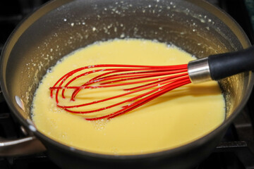 The process of making custard cream filling for pastries.