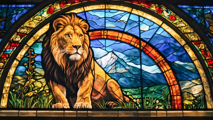 Glass mosaic art with lion. 