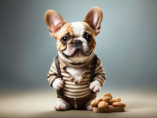 French bulldog puppy with fresh bread.