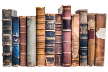 Vintage books piled in a stack, cut out - stock png.