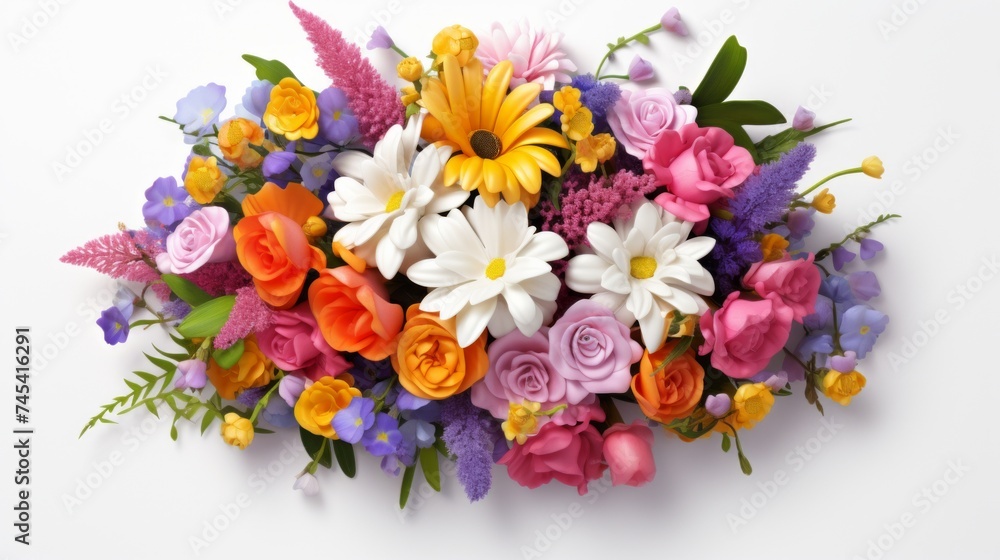 Poster generative ai a stunning bouquet featuring a blend of brightly colored flowers, set against a simple