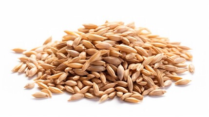 Fototapeta premium A small pile of spelt grains showcased in a close-up realistic photo against a white background Generative AI