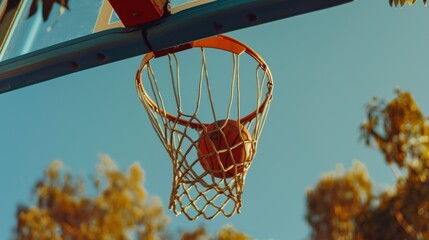 Naklejka premium A basket ball flies into the basket against the background