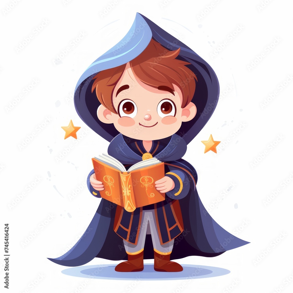 Aufkleber Generative AI A tiny wizard apprentice wearing oversized robes and holding a tiny spellbook.
