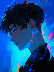 anime portrait of boy with blue magic