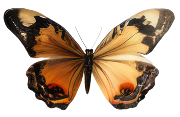 Butterfly isolated on transparent background, png Monarch butterfly with wings Digital illustration with grainy texture effect