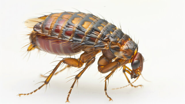 A close up of a flea white background