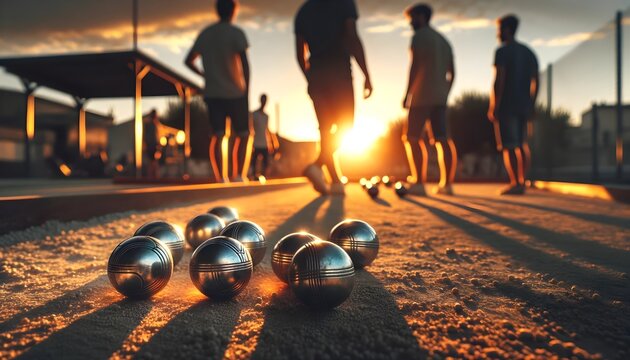 Sunset Game of Petanque on Gravel Court