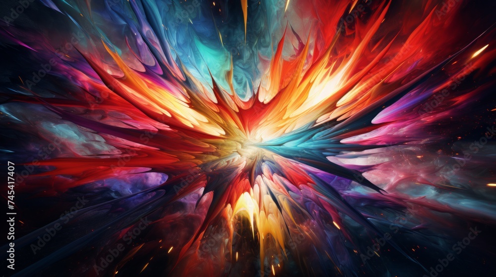 Poster generative ai abstract digital art representing the energy and excitement of fireworks through bold 