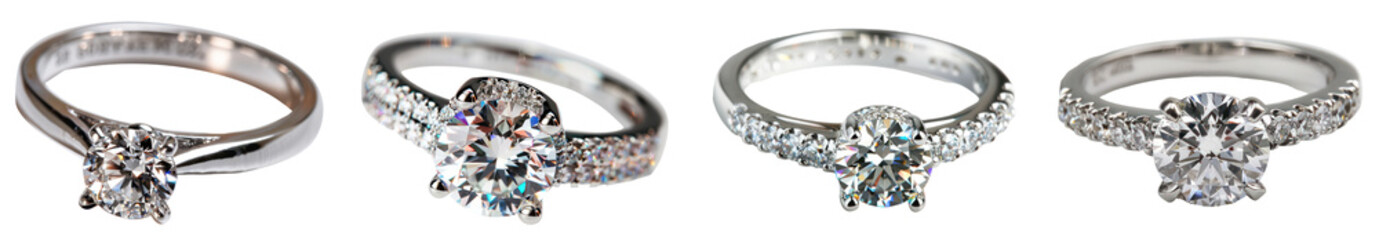 Set of diamond ring with sparkling side stones, cut out - stock png.