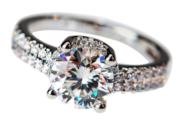 Diamond ring with sparkling side stones, cut out - stock png.
