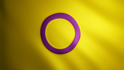  Intersex Pride flag with fabric texture that moves in the wind. Smooth movement of the waving flag in a perfect loop. Sexual diversity and gender identity, yellow, purple.