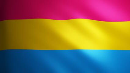 Pansexual pride flag with fabric texture that moves in the wind. Smooth movement of the waving flag in a perfect loop. Sexual diversity and gender identity, pink, yellow, blue.