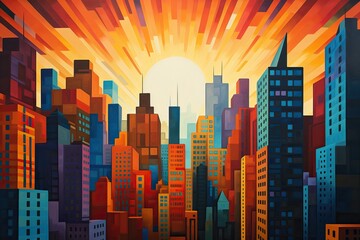 Cityscape panorama. Abstract style city