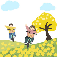 어린이가 자전거 타고있는 언덕길