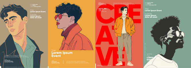 Male subject with a distinct look and style. Making them ideal for contemporary event advertising, fashionable cover designs, and promotional banners.