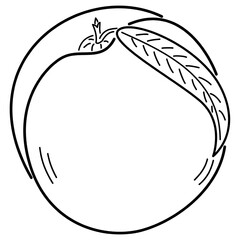Peach with a stem and a leaf - black outline