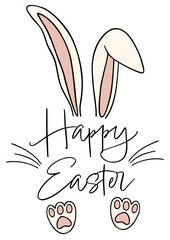 Happy Easter Bunny Design | Easter Bunny | Rabbit Ears | Rabbit Foot | Line Art Vector Illustration